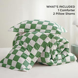 Bedsure Comforter Set Queen Size - Checkered Bedding Comforter Set for Boys, 3 Pieces, 1 Soft Green Comforter and 2 Pillow Shams Bedsure