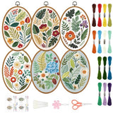 ORIGACH 6 Pack Plants Leaves & Flower Embroidery Kits for Beginners, DIY Starter Hand Embroidery Kit with Floral and Leaf Patterns and Instructions for Adults Women Crafting