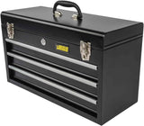 JEGS 3-Drawer Toolbox - Metal Toolbox with Ball-Bearing Drawer Slides - Rust-Resistant Latches - Black Powder Coat Finish - Includes Lock and Keys JEGS