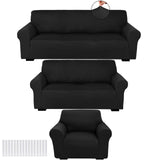 Peryiter 3 Pcs Slipcover Set for Couch Furniture Covers for Sofa Loveseat Couch Arm Chair, Form Fit Stretch, Wrinkle Free, Furniture Protector(Black,Milk Silk Spandex) Peryiter