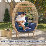 TrailBlaze Wicker Egg Chair, Oversized Patio Chair with Thick Cushion, Steel Frame and Metal Base, Waterproof, PE Rattan Lounge Chair for Indoor & Outdoor Patio, Living Room, and Backyard - Blue TrailBlaze