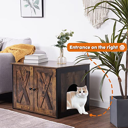 DWANTON Litter Box Enclosure, Cat Litter Box Furniture Hidden, Reversible Entrance Can Be on Left or Right Side, Wooden Cat Washroom Indoor, Fit Most of Litter Box, Rustic Brown, 27.6 Inches