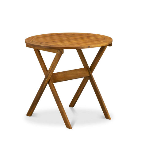 East West Furniture Marion 3 Piece Outdoor Conversation Bistro Set Contains a Round Acacia Wood Coffee Table and 2 Folding Adjustable Arm Chairs, 30x30 Inch, Natural Oil East West Furniture