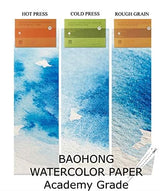 Watercolor Paper Block, BAOHONG Academy Grade Watercolor Block, 100% Cotton, Acid-Free, 140LB/300GSM, Cold Press Textured, 20 Sheets per Block (Cold Press 4.9" x7“”) BAOHONG