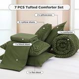 Andency King Size Comforter Set Olive Green - 7 Pieces Bed in a Bag King Boho Olive Green Bedding Comforter Sets, Tufted Bed Set with Comforter, Sheets, Pillowcases & Shams