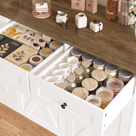 HOSTACK 71"H Kitchen Trash Can Cabinet, 12.5 Gallon Double Pull Out Garbage Can Hutch Cabinet with Trash Bin Storage Holders, 47" Wide Kitchen Pantry with Hidden Garbage Storage for Dining Room, White HOSTACK