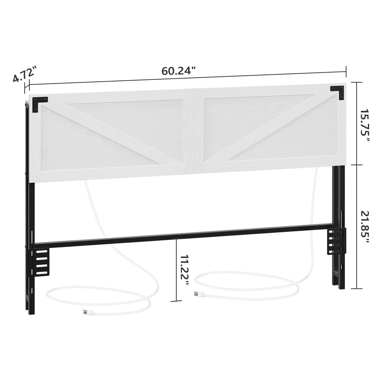 MAHANCRIS Queen Size Headboard Only, Headboard with 2 Outlets and 4 USB Ports, Farmhouse Headboard, with LED Lights, Secure Storage with Raised Fence, with Bed Frame Adapter, White and Black MAHANCRIS