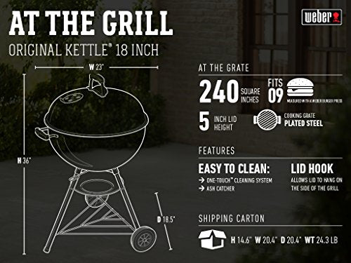 Weber Original Kettle 18 Inch Charcoal Grill, Black Weber
