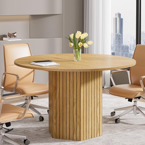 Tribesigns Round Conference Table, 47-Inch Wood Modern Meeting Table for 4-6 People for Conference Room, Meeting Room, Office, Business, Training, Seminar, Light Brown Tribesigns