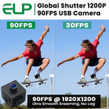 ELP Global Shutter USB Wide Angle Webcam for Computer 1080P 90fps Lightburn Camera for Laser Engraver USB2.0 PC High Frame Security Camera for Raspberry Pi (110 Low Distortion Lens) ELP