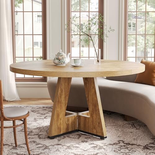 LITTLE TREE Round Dining Table for 4-6 People, 47 Inches Dining Room Table with Wooden Pedestal Base, Circle Kitchen Tables for Dining Room, Kitchen, Living Room, Oak LITTLE TREE