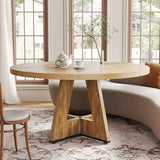 LITTLE TREE Round Dining Table for 4-6 People, 47 Inches Dining Room Table with Wooden Pedestal Base, Circle Kitchen Tables for Dining Room, Kitchen, Living Room, Oak LITTLE TREE