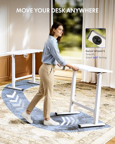 FLEXISPOT H7 Plus Gas Spring Adjustable Standing Desk, Mobile Rolling Sit-Stand Workstation with Whee, Cordless Stand Up Desk for Small Room & Home Office, 40" One-Piece Desktop White,height 27.6"–45" FLEXISPOT