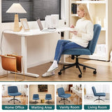 OLIXIS Criss Cross Chair with Wheels Wide Cross Legged Office Desk Vanity Chair Comfy Fabric Armless Adjustable Swivel for Home Computer Task Blue OLIXIS