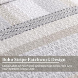 WONGS BEDDING Beige Quilt Queen Size, Bohemian Stripe Quilt Sets 3 Pieces Beige Boho Quilted Bedspread Set Lightweight Microfiber Coverlet Bedding Set All Season (96"x90") WONGS BEDDING