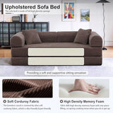 JJJ 63 inch Sofa Bed 4-in-1 Boneless Convertible Corduroy Sleeper Folding Couch with Fixed-Shape Frame and 2 Futons No Assemble Required 3 Seater Upholstered for Living Room (Brown, 63 inch) JJJ