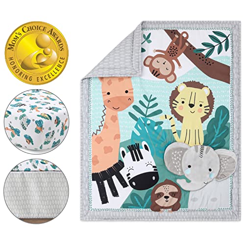 The Peanutshell 3 Piece Baby Crib Bedding Set for Boys & Girls - Newborn, Infant & Toddler Nursery Bed Set Decor with Fitted Crib Sheet, Dust Ruffle, Crib Comforter - Safari Adventures The Peanutshell