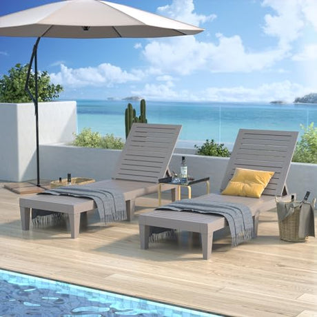 Hoiplu Outdoor Lounge Chairs Set of 2 for Poolside Patio, Weather-Resistant Pool Chaise Lounge with Adjustable Backrest, Resin Tanning Chair Sun Lounger for Outside Deck, Beach, Sunbathing, Taupe Hoiplu
