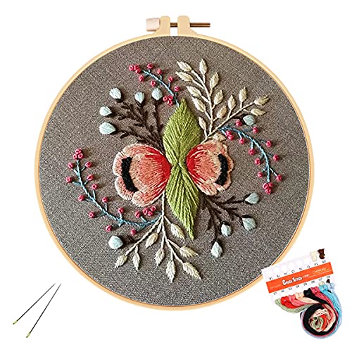 Louise Maelys Embroidery Starter Kit Full Range of Stamped Cross Stitch Kits for Beginner Including Cloth with Pattern,Embroidery Hoop,Color Threads