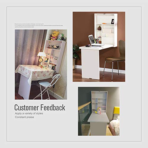YUSING Wall Mounted Table, Fold Out Convertible Desk Multi-Function Computer Desk Writing Desk Home Office Wood Wall Floating Desk with Large Storage Area YU YUSING