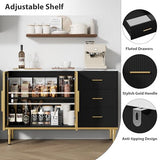 GAOMON Buffet Sideboard Cabinet with Storage, 46.4" Large Fluted Kitchen Sideboard Cabinet with 2 Glass Doors 3 Drawers and Shelves, Faux Marble Top Buffet Table for Dining Room, Living Room, Black GAOMON