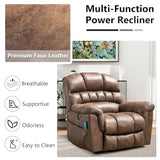 HAOMARKETS Oversized Power Lift Recliner with Massage and Heat for Elderly, Faux Leather Electric Lifting Reclining Chair with Side Pockets and USB Port for Living Room, Brown