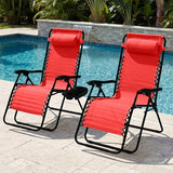Best Choice Products Set of 2 Extra Wide Adjustable Steel Mesh Zero Gravity Lounge Chair Recliners w/Pillows and Cup Holder Trays - Crimson Red