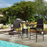 Outsunny 3 Pieces Rattan Wicker Bar Set with Ice Buckets, Patio Furniture with 1 Bar Table and 2 Bar Stools for Poolside, Backyard, Porches, Dark Brown Outsunny