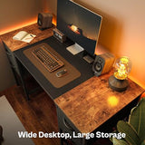 Huuger 47 Inch Computer Desk with 4 Drawers, Office Desk with Mesh Shelf, Gaming Desk, Large Storage, Writing Desk Work Desk for Home Office, Study, Bedroom, Work from Home, Rustic Brown and Black Huuger