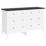 FOTOSOK White Dresser, Chest of Drawers, Modern 6 Drawer Double Dresser with Deep Drawers, Nursery Dresser for Baby, Wide Storage Organizer Cabinet for Living Room, Hallway,White&Black FOTOSOK