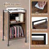 Giantex Record Player Stand with Charging Station, Mobile Turntable Stand with Record Storage & 4 Rolling Wheels, 3-Tier Vinyl Record Storage w/ Open Shelves & Dividers for Living Room, Rustic Brown Giantex