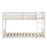 JOYMOR Solid Wood Low Twin Over Twin Bunk Bed for Kids/Toddlers/Junior, Bunk Bed Frame with Guardrails & Ladder for Boys Girls, No Box Spring Needed, White JOYMOR
