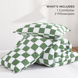 Andency Green Checkered Comforter Full(79x90Inch), Plaid Gingham Buffalo Grid Bedding Comforter Sets for Boys Kids Teens, 3 Pieces Lightweight Microfiber Geometric Preppy Bed Set Andency