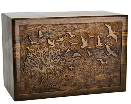 INTAJ Handmade Rosewood Urn for Human Ashes - Tree of Life Wooden Urns Hand-Crafted - Funeral Cremation Urn for Ashes (11x7.5x6 (340 Cu/In), Tree of INTAJ