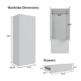 Mekminop Armoire Wardrobe Closet with 2 Doors & 2 Drawers, Bedroom Armoire Clothes Organizer with Hanging Rod, Freestanding Wardrobe Cabinet (31.5”W x 20.39”D x78.74”H) Mekminop