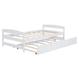 Merax Twin Size Platform Pine Wood Bed Frame with Twin Size Trundle for Boys and Girls,White Merax
