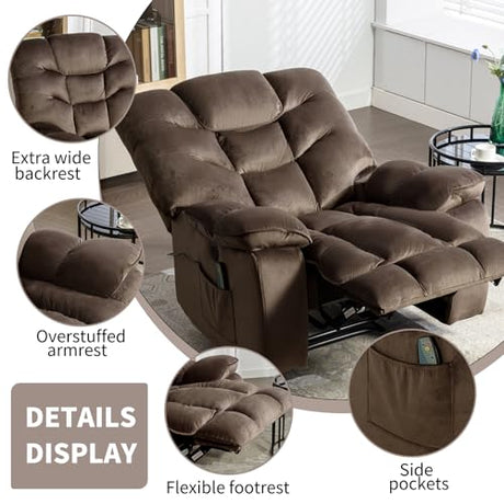HAOMARKETS Oversized Power Recliner Chair with Massage and Heat, 41" Wide Electric Reclining Chairs with USB Port, Breathable Fabric Overstuffed Reclining Sofa for Living Room Bedroom (No Lift) HAOMARKETS