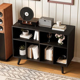 IDEALHOUSE Record Player Stand with Vinyl Storage, 39.5in Large Vinyl Record Holder Player Cabinet Wood Turntable Stand Up to 350 Albums with Charging Station for Living Room, Black IDEALHOUSE