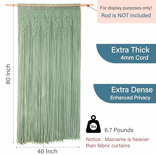 Macrakido - Premium 4mm Thick Macrame Door Curtain - Handcrafted Light Sage Green Boho Room Divider - Extra Dense Privacy Screen - Doorway Hanging Decor 40" x 80" Macrakido