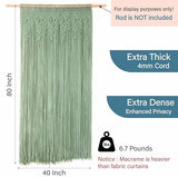 Macrakido - Premium 4mm Thick Macrame Door Curtain - Handcrafted Light Sage Green Boho Room Divider - Extra Dense Privacy Screen - Doorway Hanging Decor 40" x 80" Macrakido