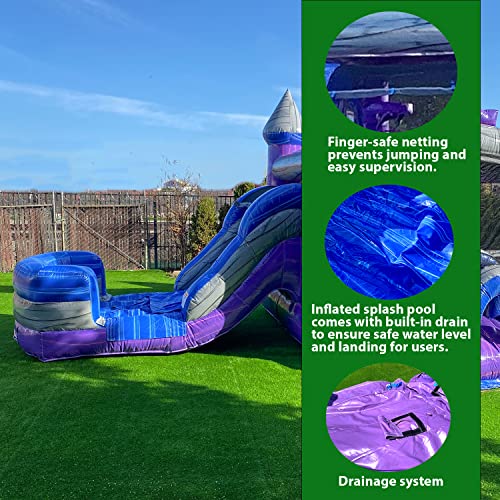 XJUMP Purplish Castle Commercial Grade Premium Marble Color Lightweight Bounce House Water Slide Detachable Pool for Kids and Adults with Blower Basketball Hoop Wet Dry Combo Outdoor Indoor XJUMP