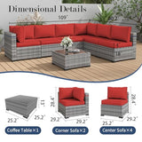 Amopatio Patio Furniture Set, Outdoor Patio Furniture Wicker Furniture, 7-Pieces Outdoor Sectional Sofa with Patio Furniture Cover, Outdoor Patio Set for Home Furniture (Light Red) Amopatio