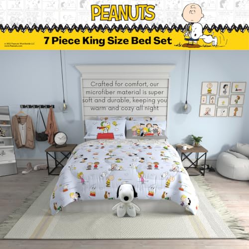 Peanuts® Charlie Brown, Snoopy & Gang Bedding, 7 Piece Super Soft Cozy Reversible Comforter and Sheet Set with Sham, King, (100% Official Licensed Product) by Franco Collectibles Franco