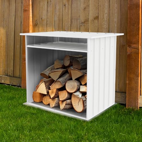 ABSCO 4' x 2.5' x 3.7' DIY Galvanized Steel Firewood Shed, Surfmist White ABSCO