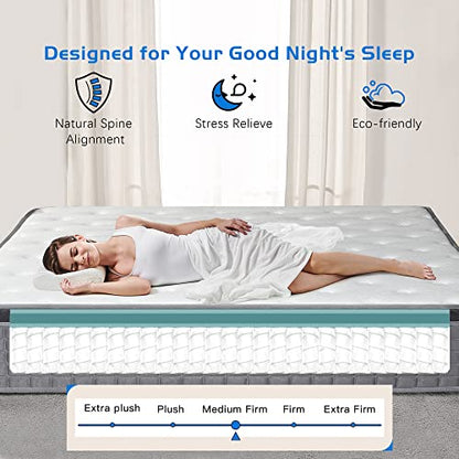 MICOOLS Twin Mattress,14 inch Hybrid Mattress in a Box Memory Foam Breathable Comfortable,Motion Isolation Individually Wrapped Coils,Euro Top Medium Firm Twin Size Mattress