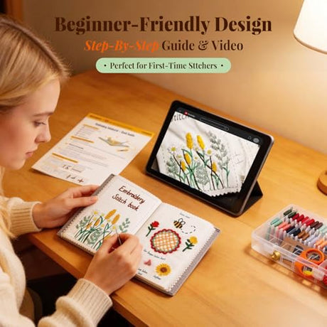 CYANFOUR 2026 New Embroidery Stitch Book Kit for Adults Beginners, Cross Stitch Kit with Step-by-Step Guide and Video, Threads and Needles, Portable Crafts Gift for Adults CYANFOUR