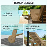 PLUUV HDPE Outdoor Lounge Chairs Set of 2, Patio Chaise Lounge Chairs for Outdside with 5-Position Adjustable Backrest & Cup Holders & Wheels for Patio, Deck, Poolside, Backyard -Brown