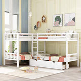 Harper & Bright Designs Twin L-Shaped Bunk Bed with Storage Drawers, Wooden Bunk Bed for 4, White Harper & Bright Designs