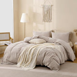 TOCOMOA Tan Gingham Duvet Cover Bedding Set 100% Washed Cotton Like Linen Feel Super Soft Comfy 3 Piece Brown Vintage Plaid Checkered Fall Comforter Cover Set (Queen 90"x90", Comforter Not Included) TOCOMOA