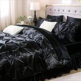 Bedbay Black Comforter Set Queen Size,10-Piece Satin Comforter Bed Set,Pinch Pleat Bedding Set,Black Pintuck Luxury Bed Comforter Set,Lightweight Silk Like Satin Bedding Comforter for All Seasons Bedbay